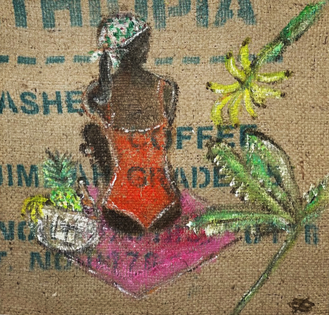 Frau im Badeanzug - Kaffeebilder