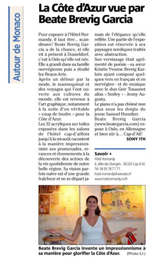 Zeitungsartikel über Ausstellung in Monaco