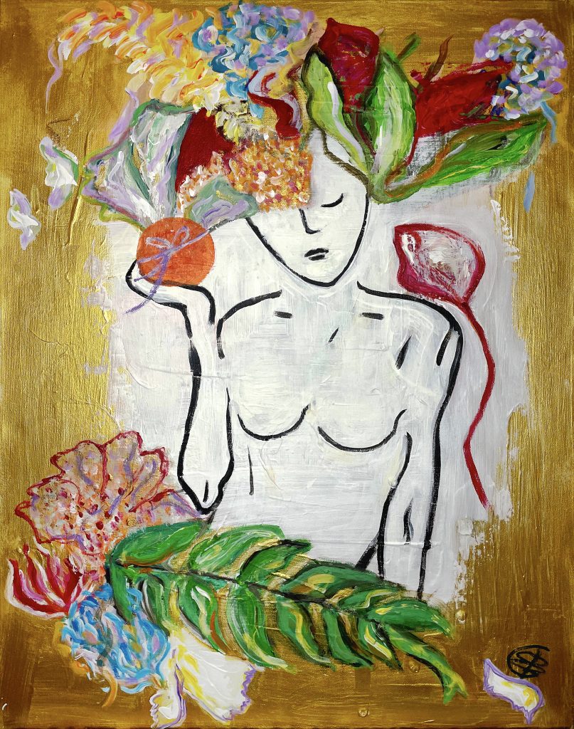 Paradiesgarten - Frauenkonturen mit Blumen - Pinsel und Poesie